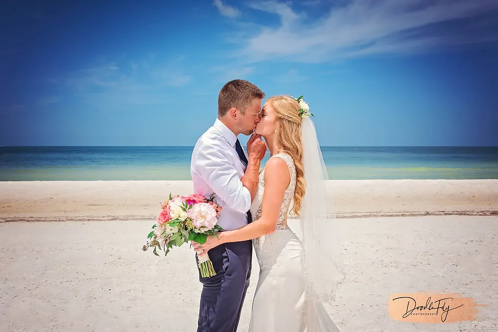Bride & Groom Beach Wedding Kiss, Marco Island FL, Wedding Photographer: by Doodle Fly Photography