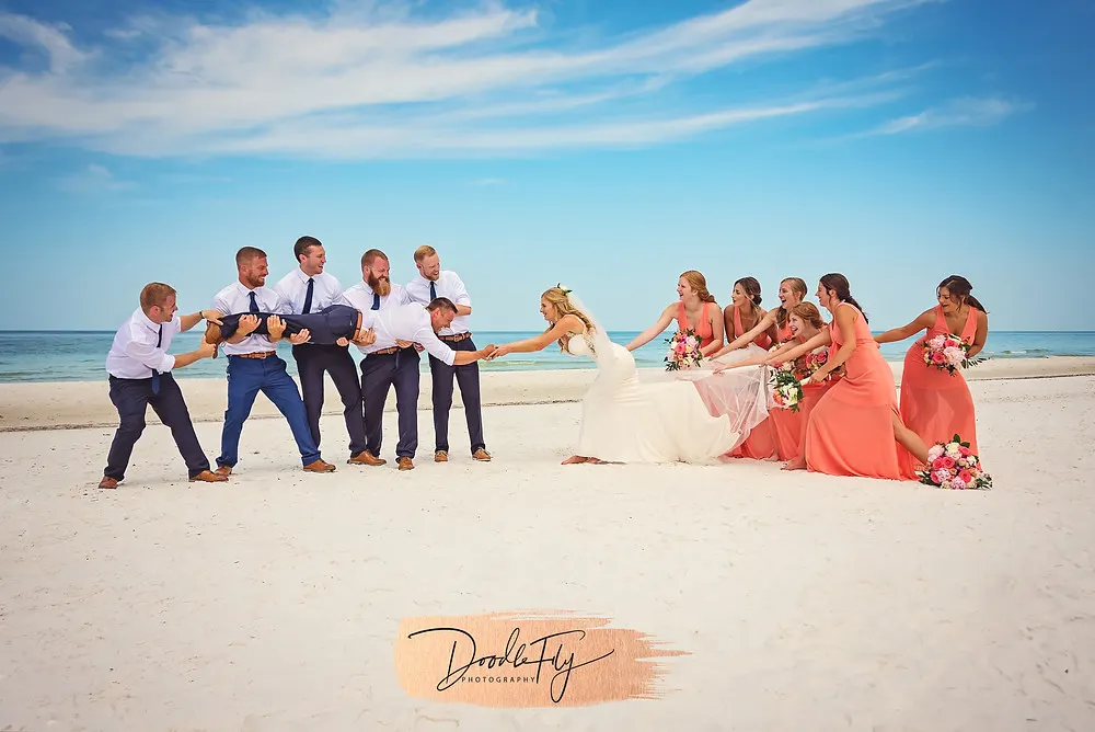 Fun Wedding Party Portrait. by Doodle Fly Photography