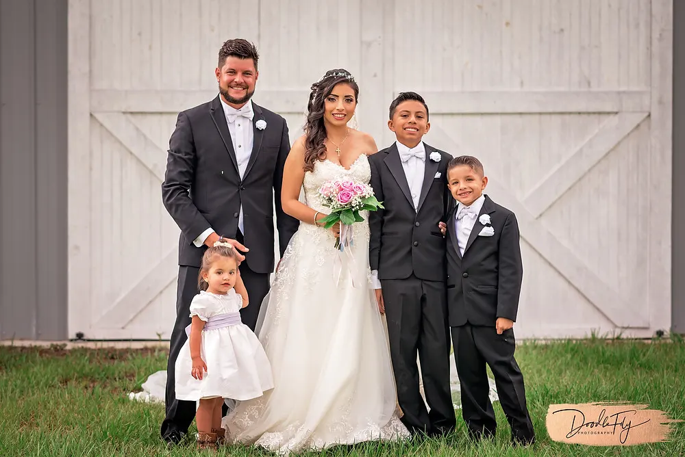 Family Formals, Bride, Groom and Kids, Barn Ceremony, Barn Wedding, Country Wedding, Venue Naples Wedding Barn, Naples Florida, Wedding Photos by Doodle Fly Photography, Florida Wedding, SWFL Wedding, Naples Wedding
