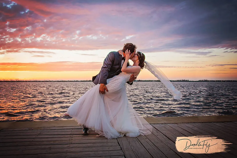 Bride & Groom Wedding Sunset Portrait @ Edison & Ford Marina, Fort Myers FL, by Doodle Fly Photography